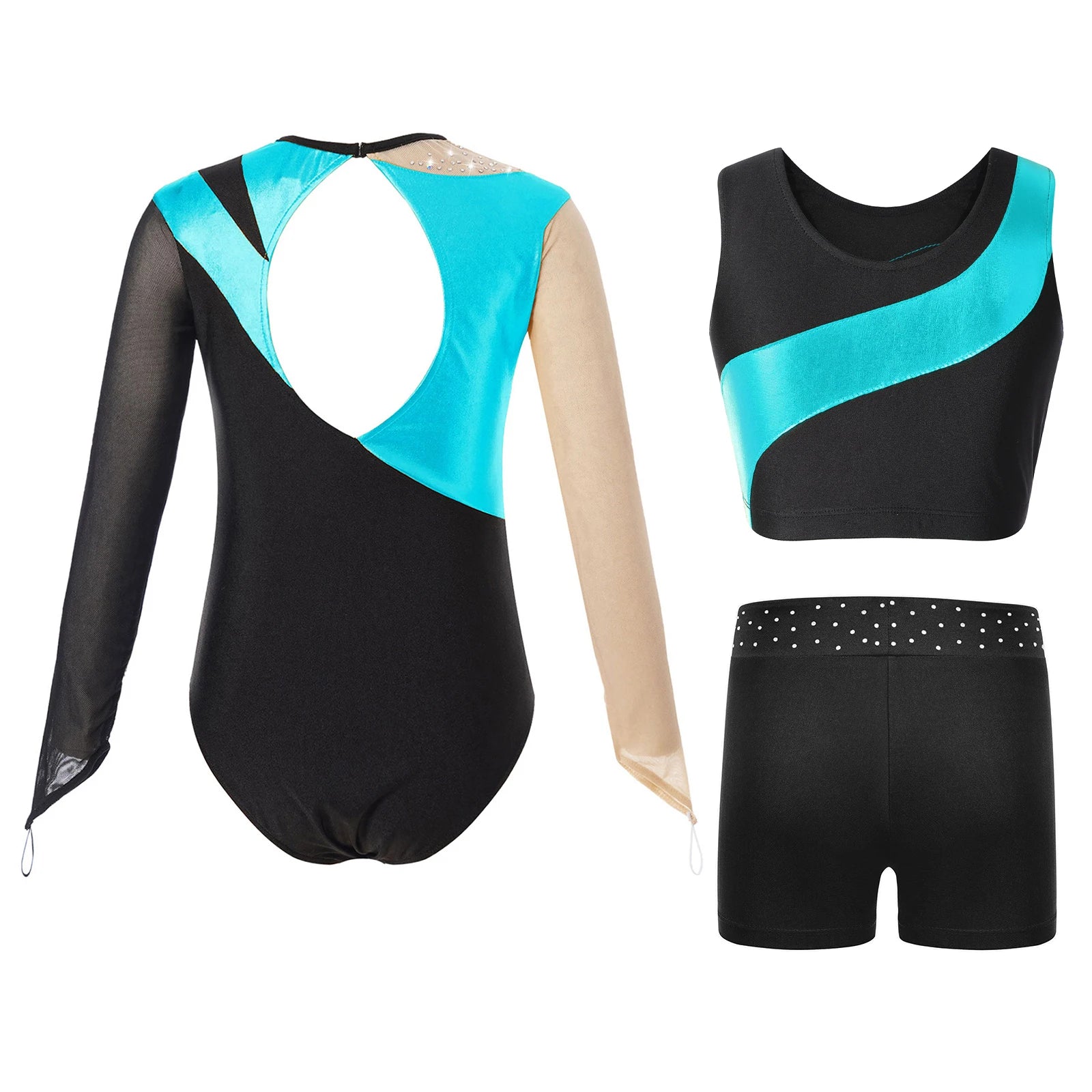 Kids Girls Ballet Sets Gymnastics Workout Leotard Sportswear Tracksuit Dance Outfits Glittery for Dance Practice and Performance