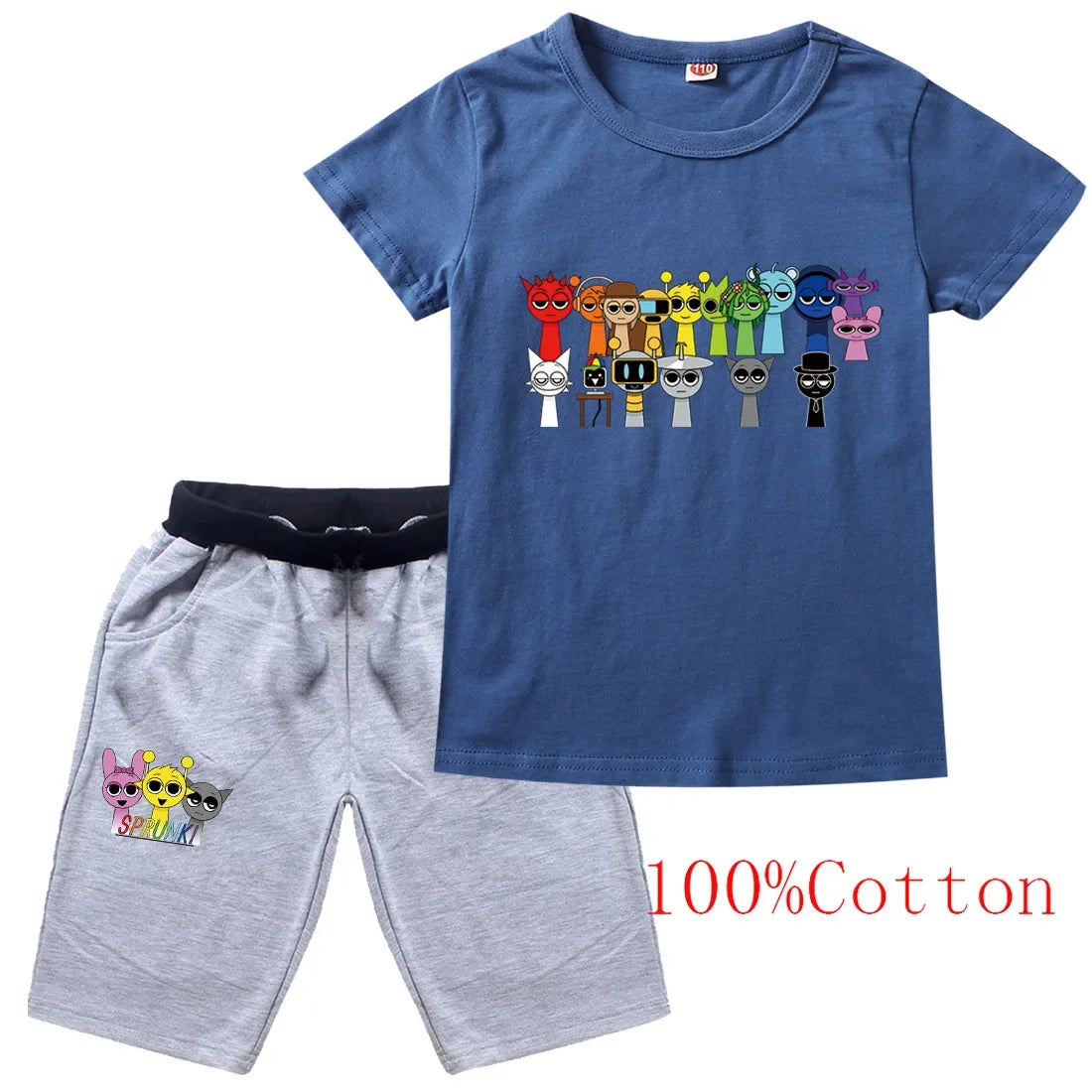 Cute Sprunki Clothes Sets 2025 Summer Kids Cartoon T-shirts Shorts Two-piece Set Baby Boys Tracksuit Girls Outfits