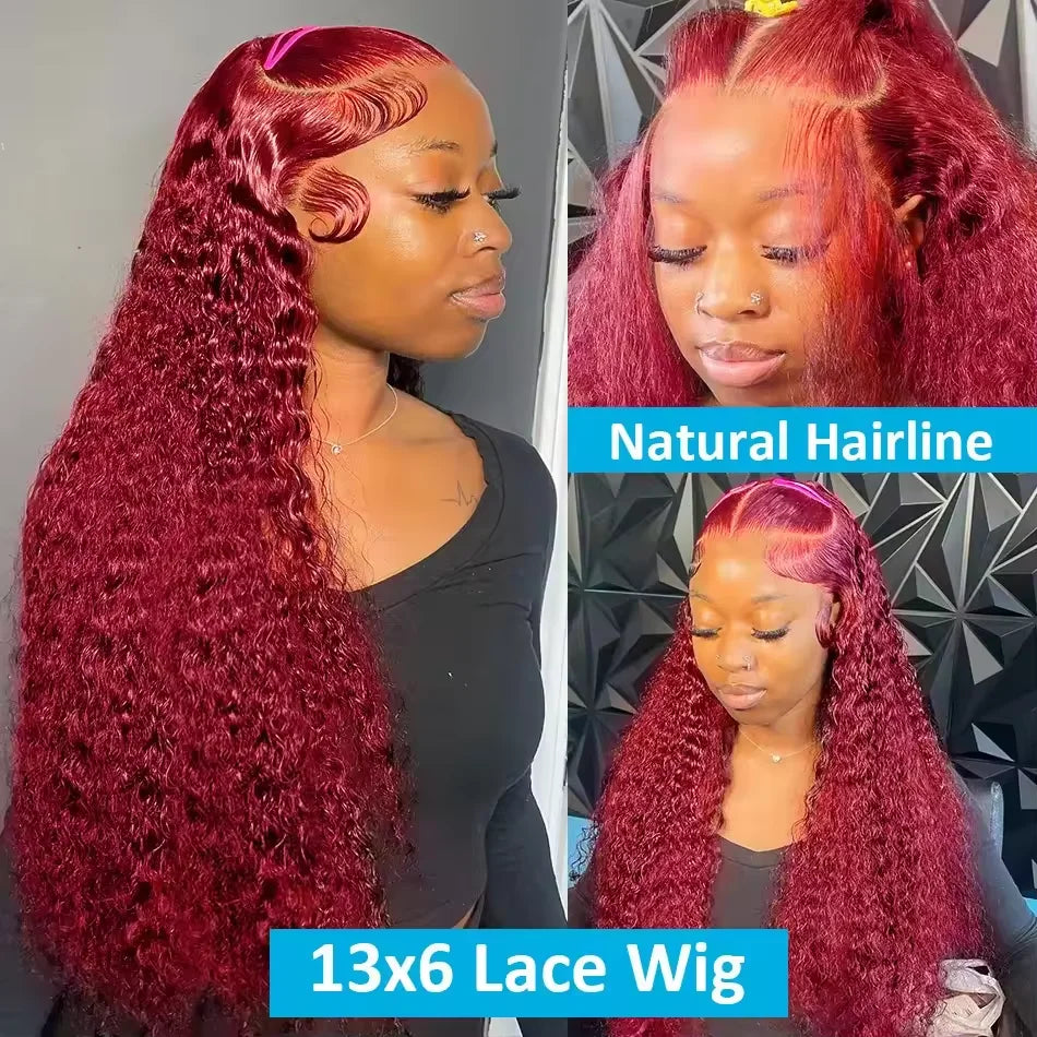 200 Density Burgundy 13x6 Hd Lace Frontal Wig Water Wave Curly 13x4 Red Remy Human Hair Pre Plucked Brazilian Colored Hair Wigs