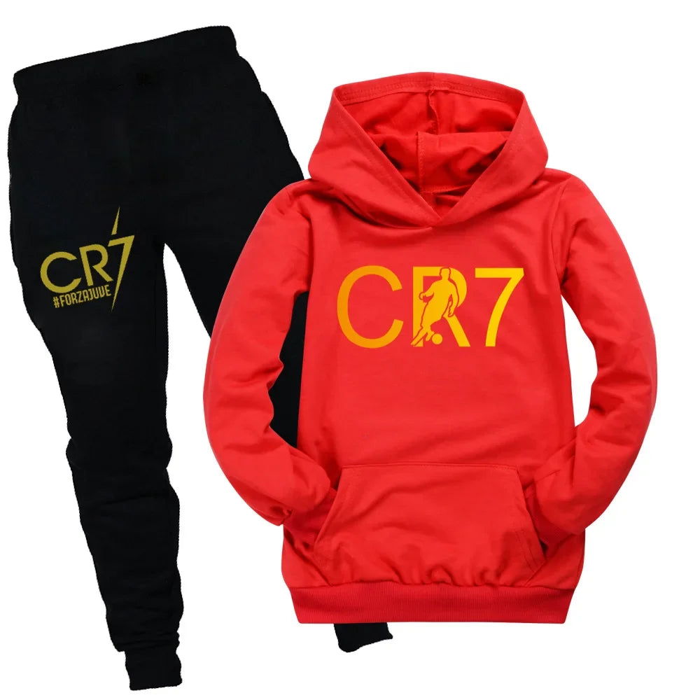 CR7 Series Clothes Kids Autumn Hooded Boys Summer T-shirt Girls Tracksuit Sportswear Hoodies and Pant Set  Children's Pajamas