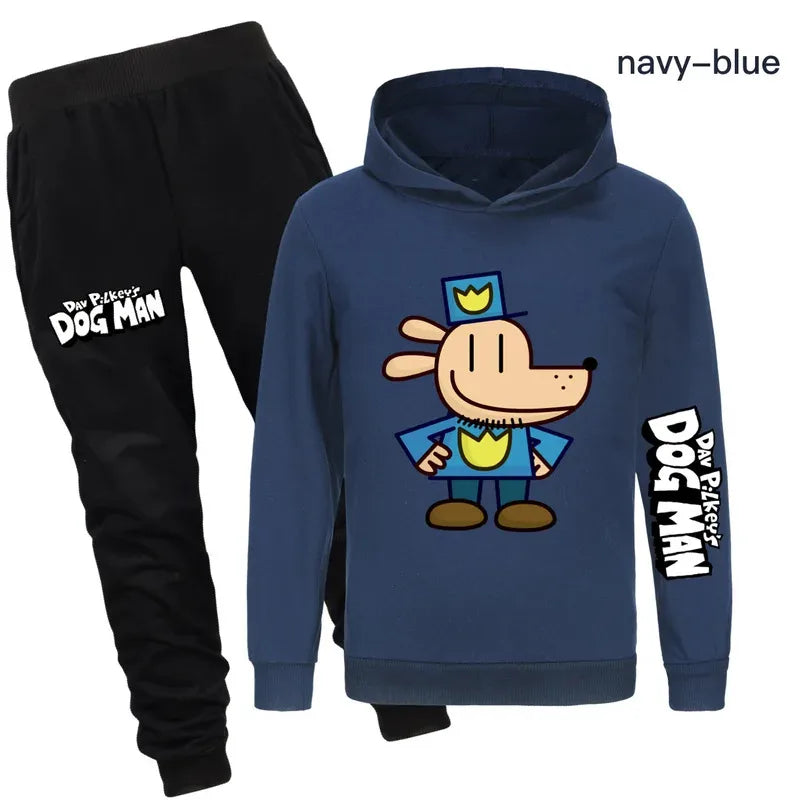 Dog Man Kids Costume Boys Fashion Hoodies and Pants Set Anime Dogman Long Sleeve Sweatshirts Spring Autumn Sportswear Tracksuits