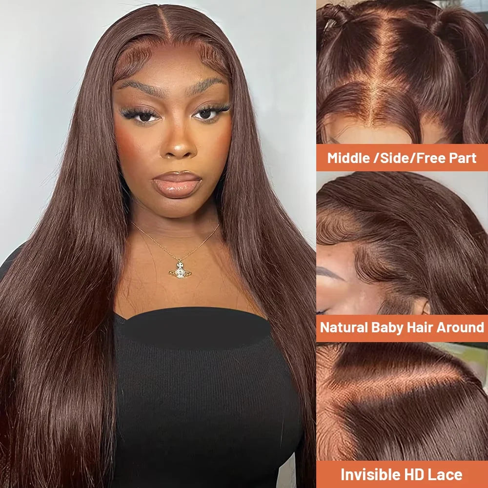 220 Density #4 Chocolate Brown Brazalian Human Hair wig 13x4 13x6 Bone Straight Lace Wigs Human Hair Pre Plucked Wig For Women