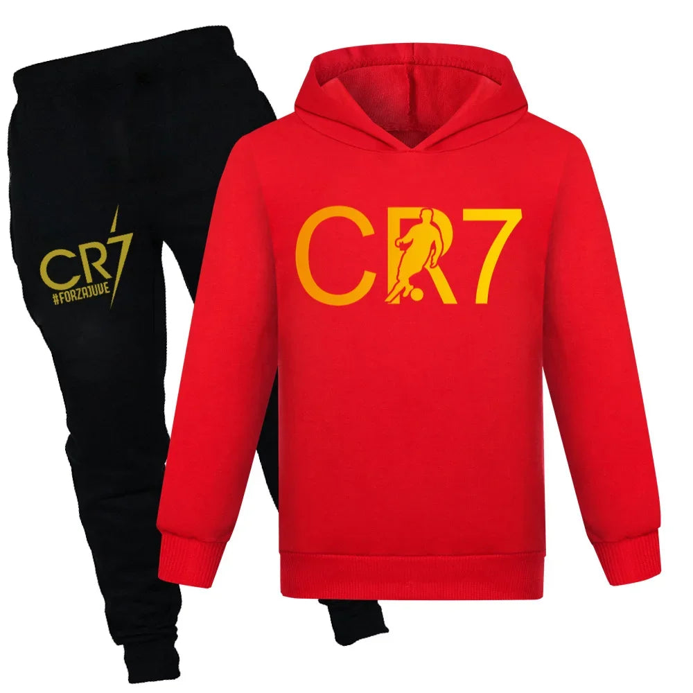 CR7 Series Clothes Kids Autumn Hooded Boys Summer T-shirt Girls Tracksuit Sportswear Hoodies and Pant Set  Children's Pajamas