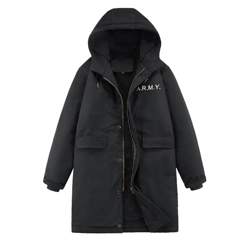 Winter Retro Cotton-padded Navy Overcoat Mid-length N1 Deck Suit Trendy Hooded Thick Cotton-padded Jacket Men's Lambswool Coat