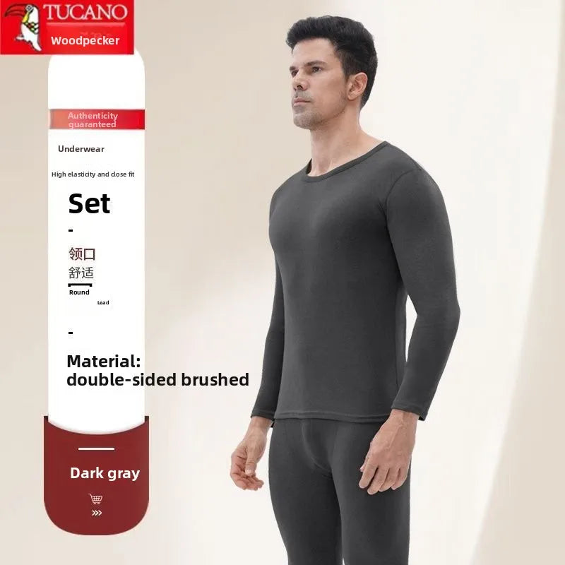 Woodpecker Autumn and Winter Double-sided Velvet Inner Warm Suit Men's Slim-fitting Bottoming Skin-friendly Warm Pajamas Man
