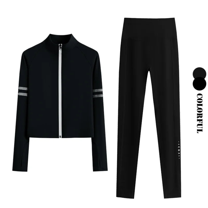 DRUR Two Piece Workout Set Women Bodycon Tracksuit Long Sleeve Running Jacket Matching Jogger Pants Gym Fitness Clothing Outfits