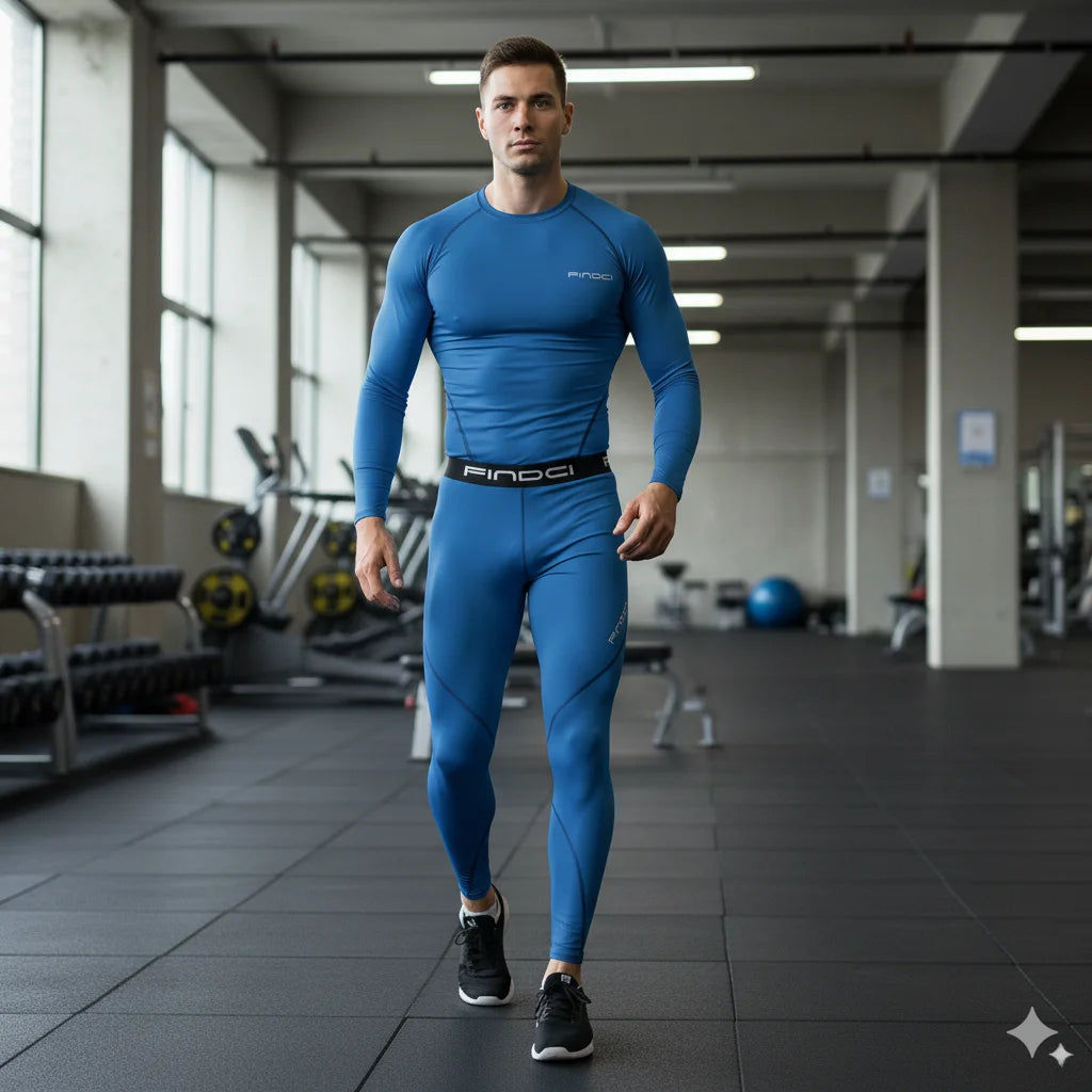 FINDCI Men's Sports Running Set Compression Shirt + Pants Skin-Tight Long Sleeves Quick Dry Fitness Tracksuit Gym Yoga Suits