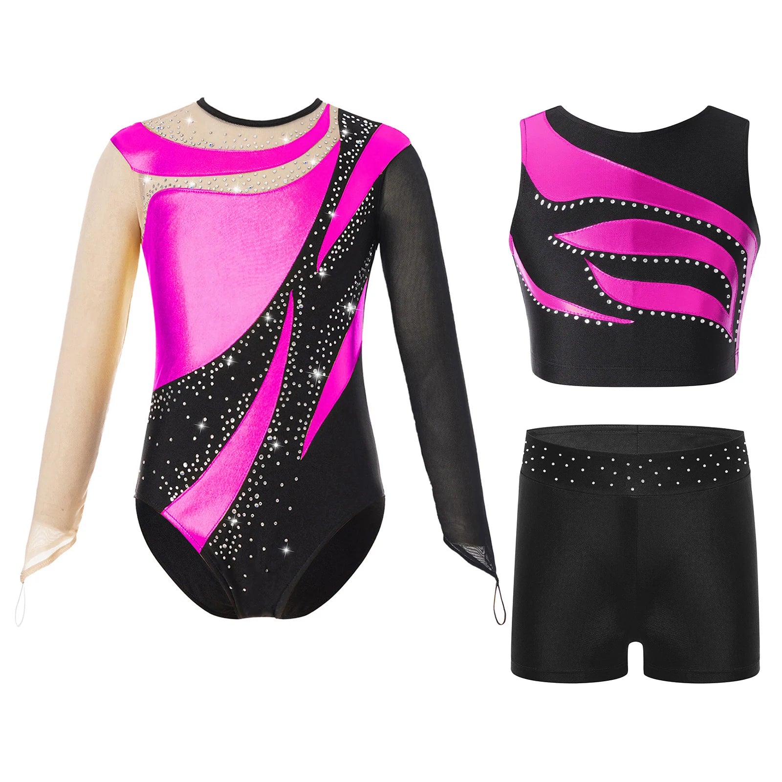 Kids Girls Ballet Sets Gymnastics Workout Leotard Sportswear Tracksuit Dance Outfits Glittery for Dance Practice and Performance