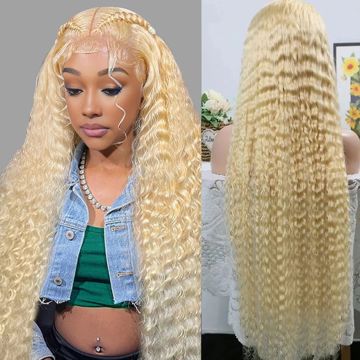 613 Lace Front Wig Human Hair Deep Wave 30 Inch 13x4 HD Transparent Lace Front Wigs 200 Density Curly PrePlucked For Black Women