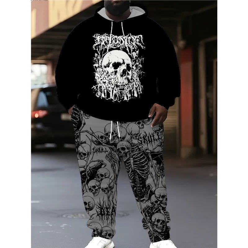 2025 Fashion 3D Printed Skull Money Pattern Casual Set Hooded Long Sleeve Hoodie and Pants Fashion Set Outdoor Activities