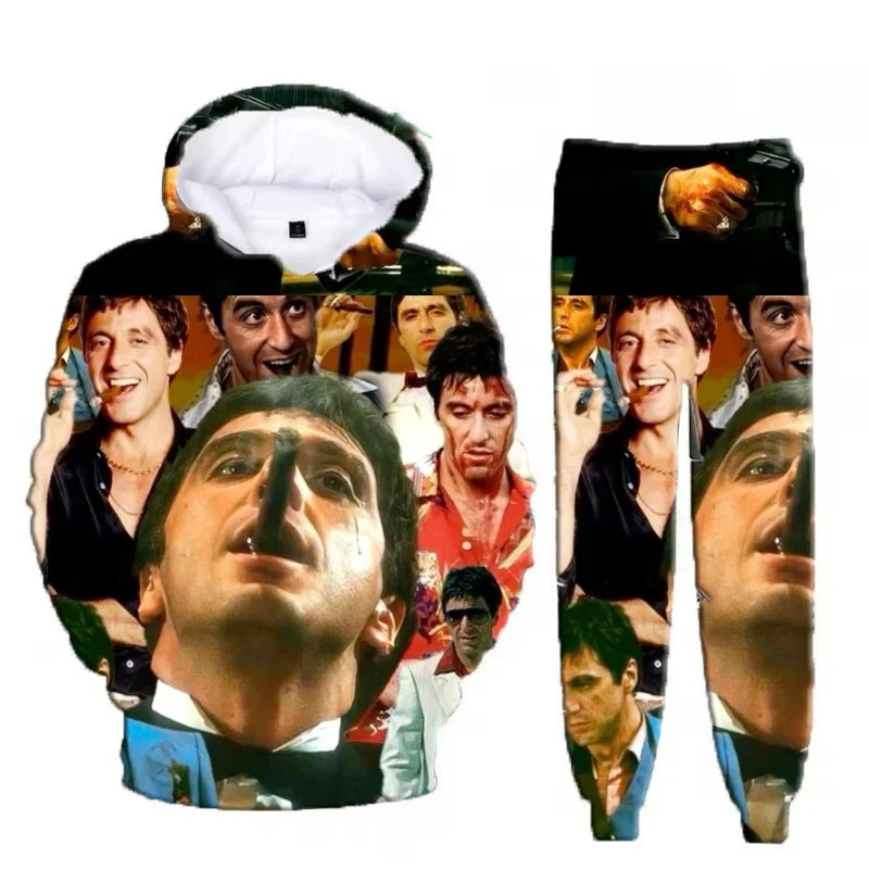 Hot Sales Classic Movie Scarface Tony Montana 3D Print Hoodie Suit Men Sweatshirts Sweatpants Casual Two Piece Tracksuit Set