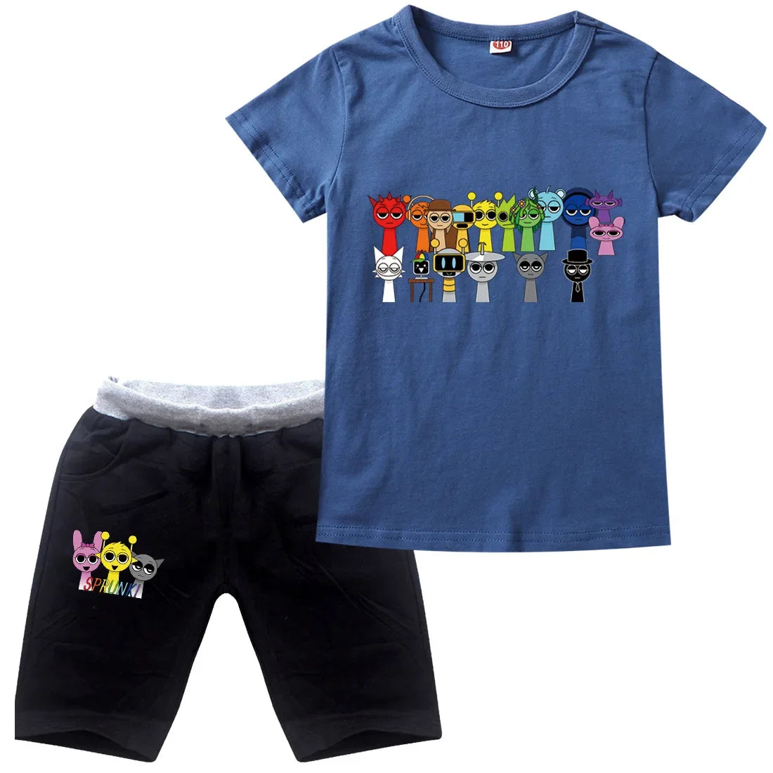 Cute Sprunki Clothes Sets 2025 Summer Kids Cartoon T-shirts Shorts Two-piece Set Baby Boys Tracksuit Girls Outfits