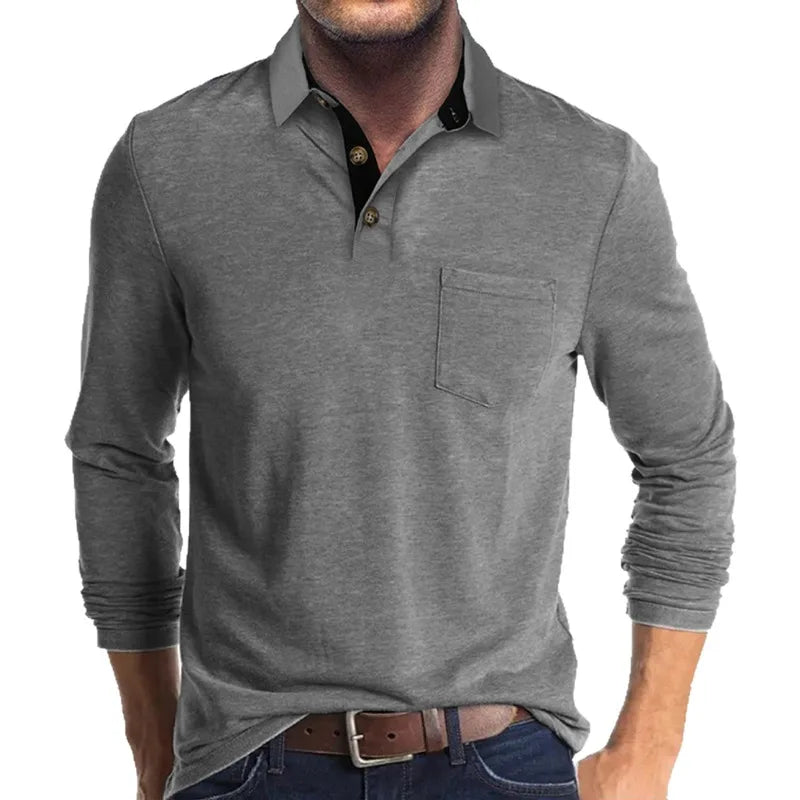 Autumn and Winter Men's Long-sleeved Lapel T-shirt Men's POLO Shirt Tops Bottoming Shirt
